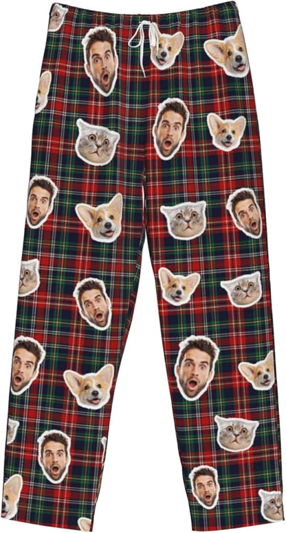Custom Pajamas Pants Plaid Personalized Funny PJ Pant Design with Face Pajama for Men Women Dog Pet