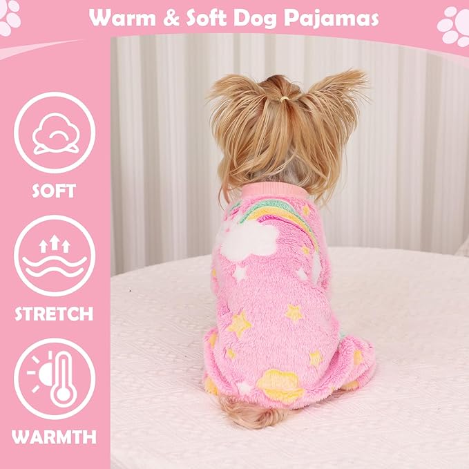 Dog Pajamas Pjs Small Girl, Winter Sweater Cute Extra Small Puppy Clothes, 4 Legs Fleece Dog Sweater Jumpsuit, Soft Doggie Onesies Pet Apparel Outfits for Chihuahua Yorkie, Pink, Small