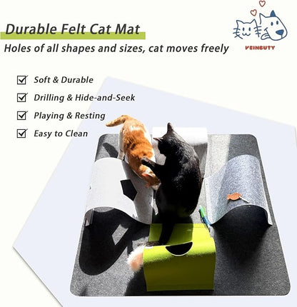 Interactive Cat Tunnel Toys for Indoor Cats,4-Way Felt Cat Tunnel Play Mat with Feathers & Bell 6 Pcs Cats Enrichment Toys Set Foldable Kittens Cave Hideout for Pet Hide & Seek (Dark Gray)