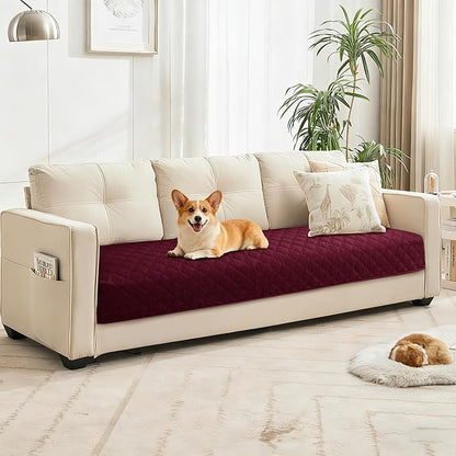 Waterproof Couch Covers for Pets, Waterproof Dog Bed Cover, Anti-Slip Soft Dog Blankets, Couch Cover for Dogs Washable, Pet Blanket for Puppy Large Dogs Cat Christmas (68x82 Inch, Burgundy)
