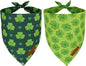 ADOGGYGO St Patrick Dog Bandana 2 Pack, Reversible Shamrock Pet Scarf Bib, Adjustable Fit Green St Patricks Day Bandanas for Small Dogs (Small)