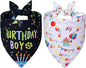 Dog Birthday Bandanas, 2-Pack Reversible 4 Patterns for Medium Large Dogs - Black Boy & White Girl Birthday Scarf, Party Outfit Gift for Pups (14-18" Neck)
