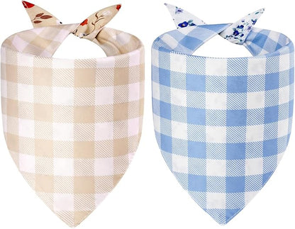 Spring Dog Bandanas Small 2PCS, 4 Pattern Summer Floral Scarf for Boy and Girl, Triangle Reversible Bibs Breed for Puppy Pets