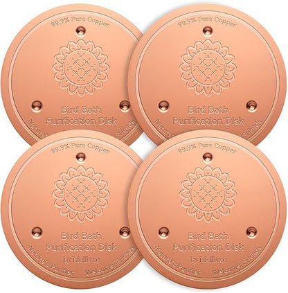 Mellbree 4-Pack Bird Bath Copper Disk, 0.6mm Reinforced 99.99% Pure Copper Cleaning Disk with Triple-Point Support for Physical Safe Clean Water All-Season (Sunflower)