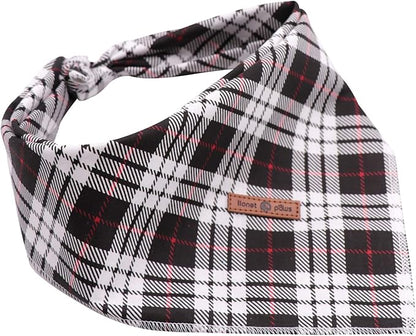 Lionet Paws Dog Bandana Washable Cotton Handkerchief Scarf Triangle Bandana for Small Medium Large Dogs Black Grid