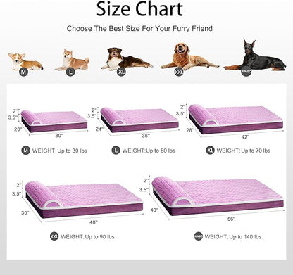 Orthopedic Dog Bed Large Sized Dog with Pillow 36''X24'', Waterproof Soft Comfortable Egg Crate Foam Pet Crate Beds Mat with Removable Washable Cover and Non-Slip Bottom, Lilac