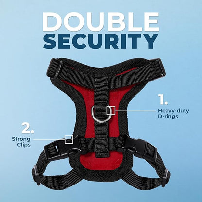 Voyager Escape-Proof Step-in Lock Cat Harness & 5ft Neoprene-Handle Leash Set All-Weather Mesh with Reflective Stitching for Small to Large Cats by Best Pet Supplies, Red/Black Trim, XXS