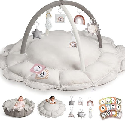 Little Dove 5-in-1 Convertible Baby Play Gym with 6 Toys, Tummy Time Mat for Sensory Development, Baby Activity Center from Newborn to Toddler, Ball Pit, Soft Plush Pet Mat, No Ball Included Grey