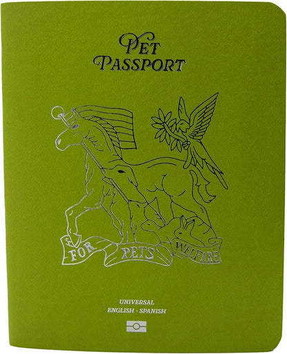 Color Premium PU Leather stitch-sewn US Pet Passport Medical Record for Pet Health and Vaccination English + Spanish for Cat, Dog, Puppy and Kitten (Lime, Single)