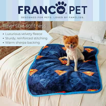 Franco Pet Superman DC Comics Super Soft Cozy Waterproof Sherpa-Backed Blanket Throw for Small Dogs, Couch/Bed/Car, 30x40 (Officially Licensed Product)