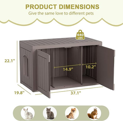 Cat Litter Box Enclosure, Hidden Enclosed Litter Box Furniture with Adjustable Partition, Multi-Functional Outdoor Cat House, Side Table, Easy to Clean, Dark Gray