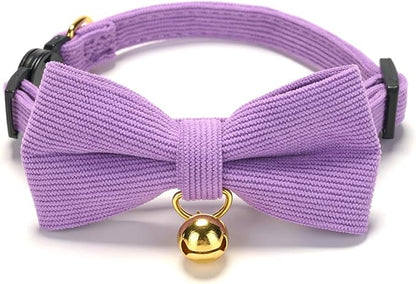 Cotton Breakaway Cat Collar with Bow Tie and Bell, Adjustable Cute Soft Corduroy Kitten Collars for Girl and Boy Cats
