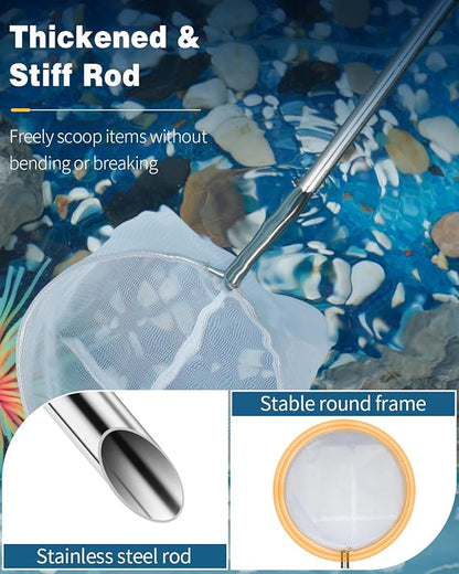 Pawfly Aquarium Shrimp Net 4 Inch With Long Extendable Stainless Steel Handle & Small Soft Round Fine Mesh for Baby Fish, Food Residue Debris Skimming Tool for Tank & Pond
