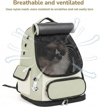 Cat Backpack Carrier, TSA Airline Approved Pet Travel Bag for Small Medium Dogs, Ventilated Hiking Camping Backpack for Cats, Kitten and Puppy up to 18 lbs, Green Mesh