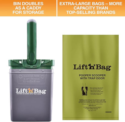 Neater Pet Brands Lift N’ Bag 2.0 Dog Pooper Scooper with Bag Attachment for Small to Large Dogs, New & Improved Design, 60 Refill Bags, Heavy Duty Dog Poop Scooper for Yard & Walks, One-Hand Use