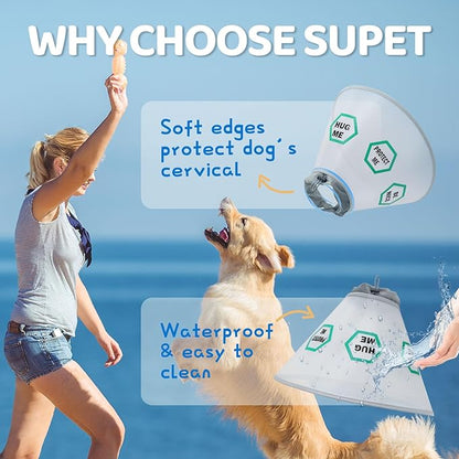 Supet Dog Cone Collar After Surgery to Stop Licking: Adjustable Recovery Elizabeth Collar Alternative for Large Medium Small Dogs, Plastic Pet Head Neck Cone (L)