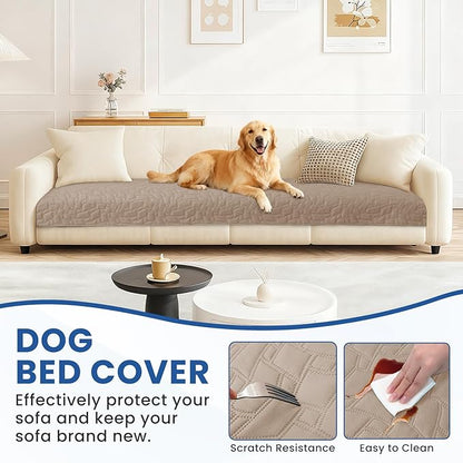 Waterproof Dog Bed Cover Pet Blanket, Soft Couch Cover for Dogs Washable, Non-Slip Dog Blanket Protect Furniture Couch Sofa Car for Puppy Large Dogs Cat (82x102 Inch, Khaki)