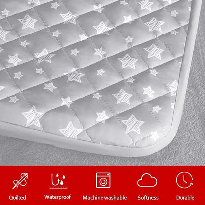 Waterproof Dog Bed Covers Replacement Washable Pet Hair Easy to Remove, Noiseless Quilted Puppy Pet Bed Cover Lovely Grey Star Print 16x25 Inches, for Dog/Cat, Cover Only