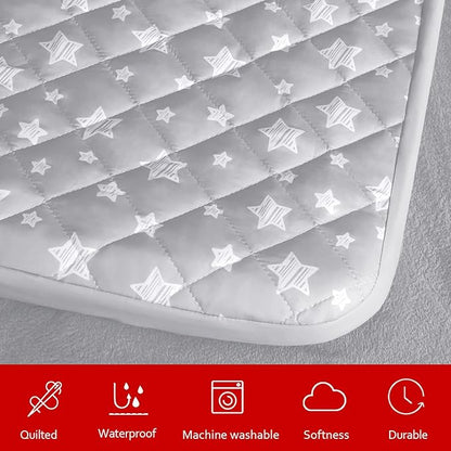 Waterproof Dog Bed Covers Replacement Washable Pet Hair Easy to Remove, Noiseless Quilted Puppy Pet Bed Cover Lovely Grey Star Print 44x54 Inches, for Dog/Cat, Cover Only