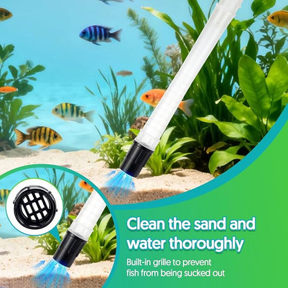 Fish Tank Cleaner Gravel Vacuum for Aquarium Water Changer Aquarium Siphon with Double Sided Sponge Brush Algae Scraper Fish Tank Cleaning Kit for Cleaning Gravel & Sand (Black)