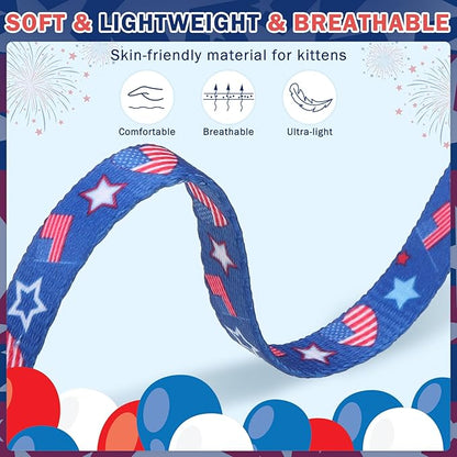 SCENEREAL Independence Cat Collar with Bells, 2 Pack Breakaway Cat Collars with Removable Bowtie Bandana, Adjustable Cute Kitten Collar for Pet Small Dogs Boys Girls
