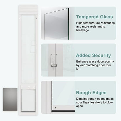 Doggie Door for Sliding Glass Doors, Adjustable Height 76 1/8"-80 7/8" Aluminum Frame Tempered Sliding Door Dog Doors Insert with Lock,XL Transparent 10" x 15" Flap Size for Large Dogs