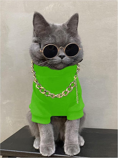 QWINEE 3Pcs Dog Hoodie Cat Apparel Dog Custume Set with Necklace and Sunglasses Pet Clothes for Puppy Small Medium Dogs Cats Green X-Large
