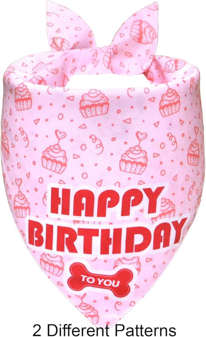 Dog Birthday Bandana Girl for Medium Large Dogs, Reversible 2 Patterns in 1, White & Pink Confetti Scarf, Puppy Party Outfit Gift (14-18" Neck)