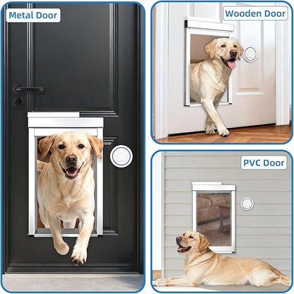 Automatic Dog Door with Doorbell Activation, 2-Flap Electronic Smart Pet Door with Anti-Pinch, No Collar Needed, Aluminum Lockable Weatherproof Telescoping Tunnel for Pets Up to 40 LB- M