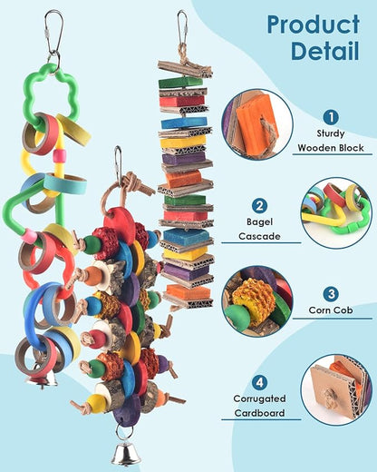 Bissap 3 PCS Bird Chew Toys, Multicolored Bagel Cascade Bird Parrot Toy Biting Paper Cardboard Olympic Rings Conures Toys for Amazon Cockatiels Cockatoos Macaws and Similar Sized Pet Birds