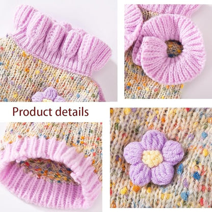Purple Small Dog Sweater, Knitted Cat Sweater, Holiday Puppy Clothes for Little Dog Girl, Cold Weather Outfit for Kitten Chihuahua Yorkie Teacup Dachshund Pug (Purple, X-Large)