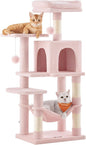 Feandrea Cat Tree, 44.1-Inch Cat Tower, Plush Multi-Level Condo with 4 Scratching Posts, 2 Perches, Hammock, Cave, Jelly Pink UPCT261P01