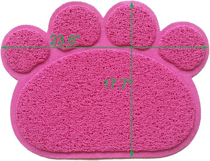 PVC Pet Dog Cat Puppy Kitten Dish Bowl Food Water Feeding Placemat, Non-Slip Cat Litter Mat Paw Shape, Rose Large