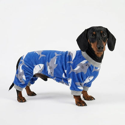 Fitwarm Shark Dog Pajamas, Dog Clothes for Small Dogs Girl Boy, Pet Onesie with Feet, Cat Outfit, Lightweight Velvet, Royal Blue, XXL