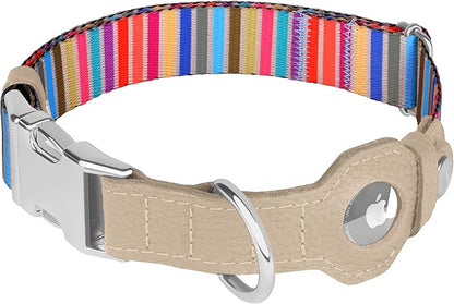 AirTag Dog Collar for Small Medium Large Breed - Adjustable Cute Pattern Dog Collar with Airtag Holder - Soft Leather Tracker GPS Apple Air Tag Pet Collars (Large, 17"-21" Neck Fit, Serape)