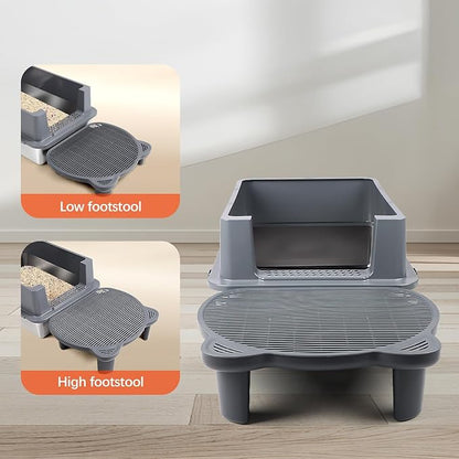 Adjustable Cat Ramp Litter Box Step Double Layer with Filter Function, Elevated Litter Box Ramp for Senior Cats Easy Cleaning Cat Litter Tray for Floor Indoor (Dark Grey)