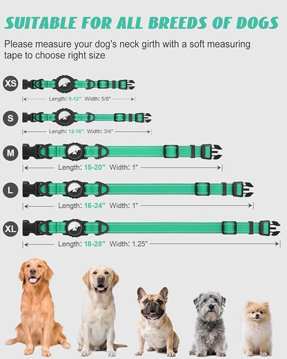 Joytale Airtag Dog Collar, Reflective Pet Collar with Waterproof AirTag Holder, Dual D-Rings, Soft Padded Adjustable for Large Dogs, Teal, L