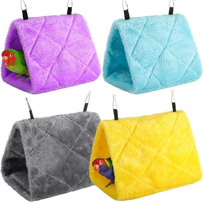 4 Pcs Winter Warm Bird Nest for Cage Plush Birds Hanging Snuggle Cave 6.7" and 9.5" House Shed Hut Parakeet Sleeping Bed Hammock Fluffy Birds Hideaway Tent for Small Parrot(Cute,Diamond)