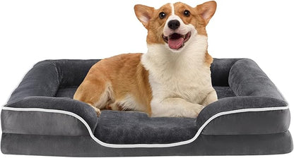 Sweetcrispy Orthopedic Dog Bed, Large Memory Foam Puppy Cat Bed with Washable Waterproof Removable Cover & Non-Slip Bottom for Pet Calming Sleeping (35"x25", Gery)