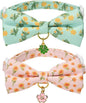 2 Pack Floral Cat Collars with Bow Tie and Bell Adjustable Breakaway Bowtie Cute Kitten Collar(Green & Yellow Flowers)