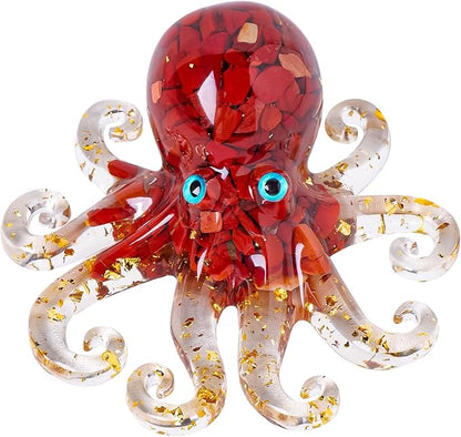 Natural Crystal Red Jasper Gravel Octopus Resin Marine Animals Fish Tank Decorative Ornaments Statue Healing Crystal Home Decor Ladies Gift 3.93"
