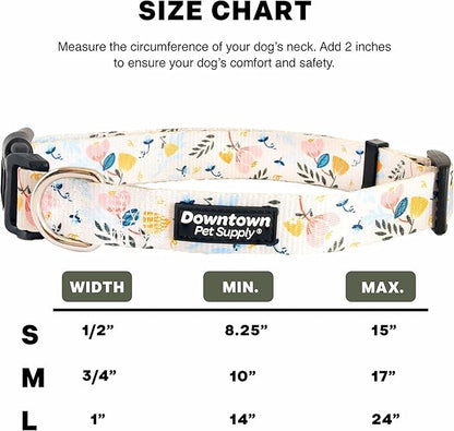 Downtown Pet Supply - Best & Fancy Dog Collar - Lightweight Adjustable with Quick Buckle & D-Ring - Hand Wash Safe - Floral - Medium