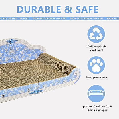 Luxury Cardboard Cat Scratcher Sofa Bed, Couch Shaped Cat Scratching Board, Cat Scratch Lounge with Catnip, Cat Scratcher for Indoor Cats(Floral)