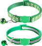 2 Pack Breakaway Cat Collars with Bells, Reflective Design and Claw Print Design, Safety Buckle, Adjustable 7.5-12.5 Inches for Kittens & Cats (Green)
