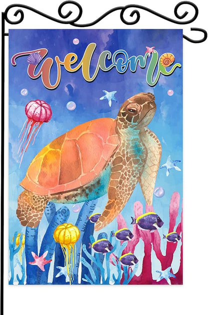 Welcome To Undersea World Garden Flag,Seasonal Outdoor Flag,Welcome Sea Turtle Garden Flag,Vertical Double Side 12x18 Inch