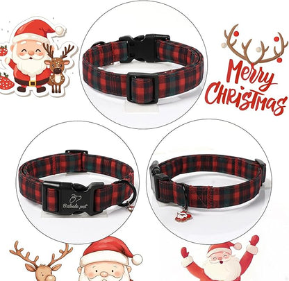 Christmas Dog Collar for Puppy Small Dogs - Vintage Red Green Tartan Christmas Collars for Dogs, Soft Adjustable Winter Holiday Dog Collars with Quick Release Buckle XS