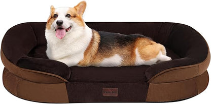 Dwanton Orthopedic Dog Bed for Medium Dogs with Gel Memory Foam, Waterproof Dog Sofa, Washable Pet Bed with Four Sided Bolster Cushion, Removable Cover & Non-Slip Bottom, 35", Brown