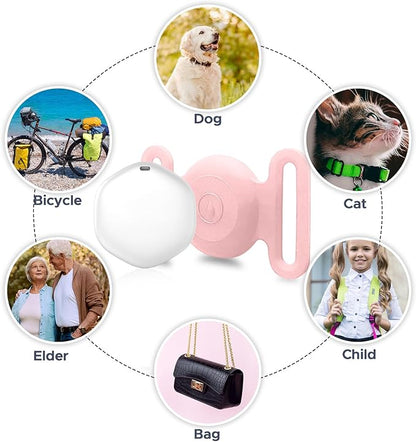 GPS Tracker for Dogs, Mini GPS Pet Tracker with Silicone Cover, IPX8 Waterproof GPS Trackers for Kids,No Monthly Fee,Work with Apple Find My(iOS Only),Dog Trackers Finder Trackers Pets (Pink-New)