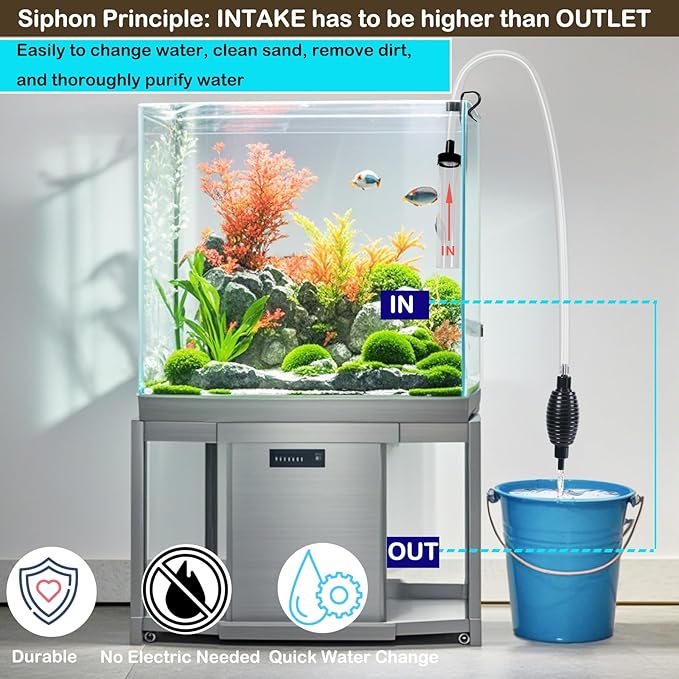 4.3ft Fish Tank Cleaner Aquarium Siphon Gravel Vacuum for Aquarium Fish Tank Changing Water Cleaning Gravel and & Sand