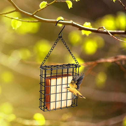 2Pcs Outdoor Suet Cage Bird Feeder, Wild Bird Feeder, Single Suet Cake Capacity, Fruit and Suet Feeder Style for Outside Hanging(Black)